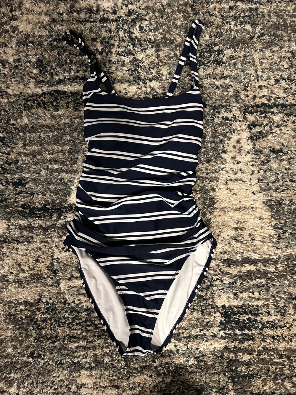 Women’s Nautica Navy and White Striped One-Piece Swimsuit